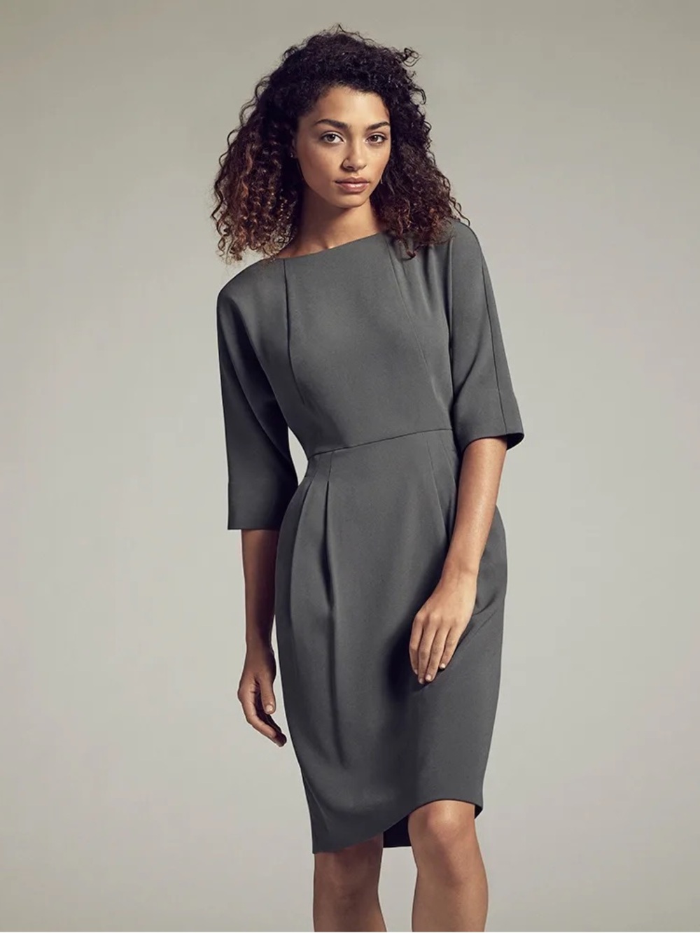 M.M.LaFleur The Mei Dress Monsoon Gray Pleated Sheath Dress Size 10